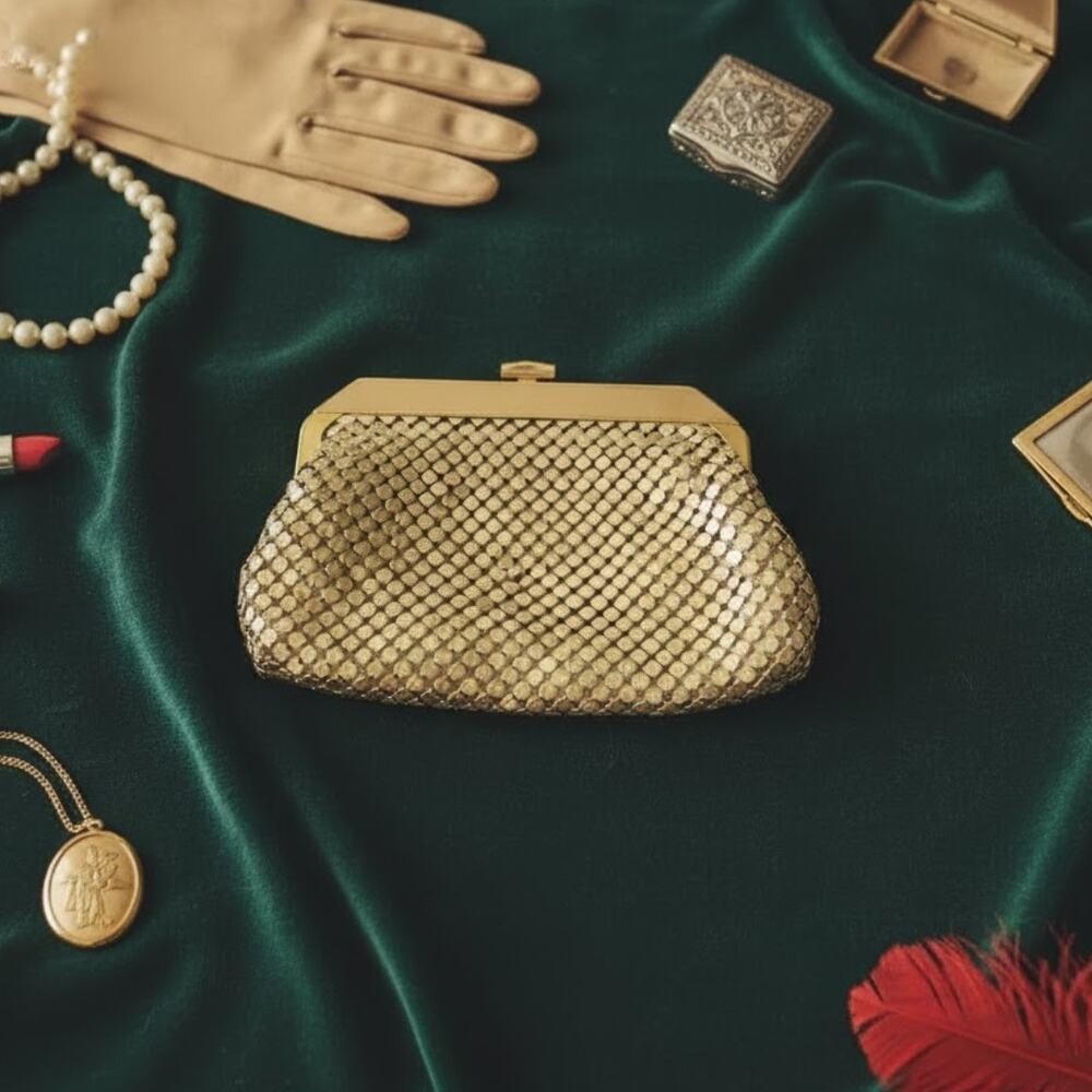 Vintage 1940s Metal Mesh Clutch Shoulder Bag